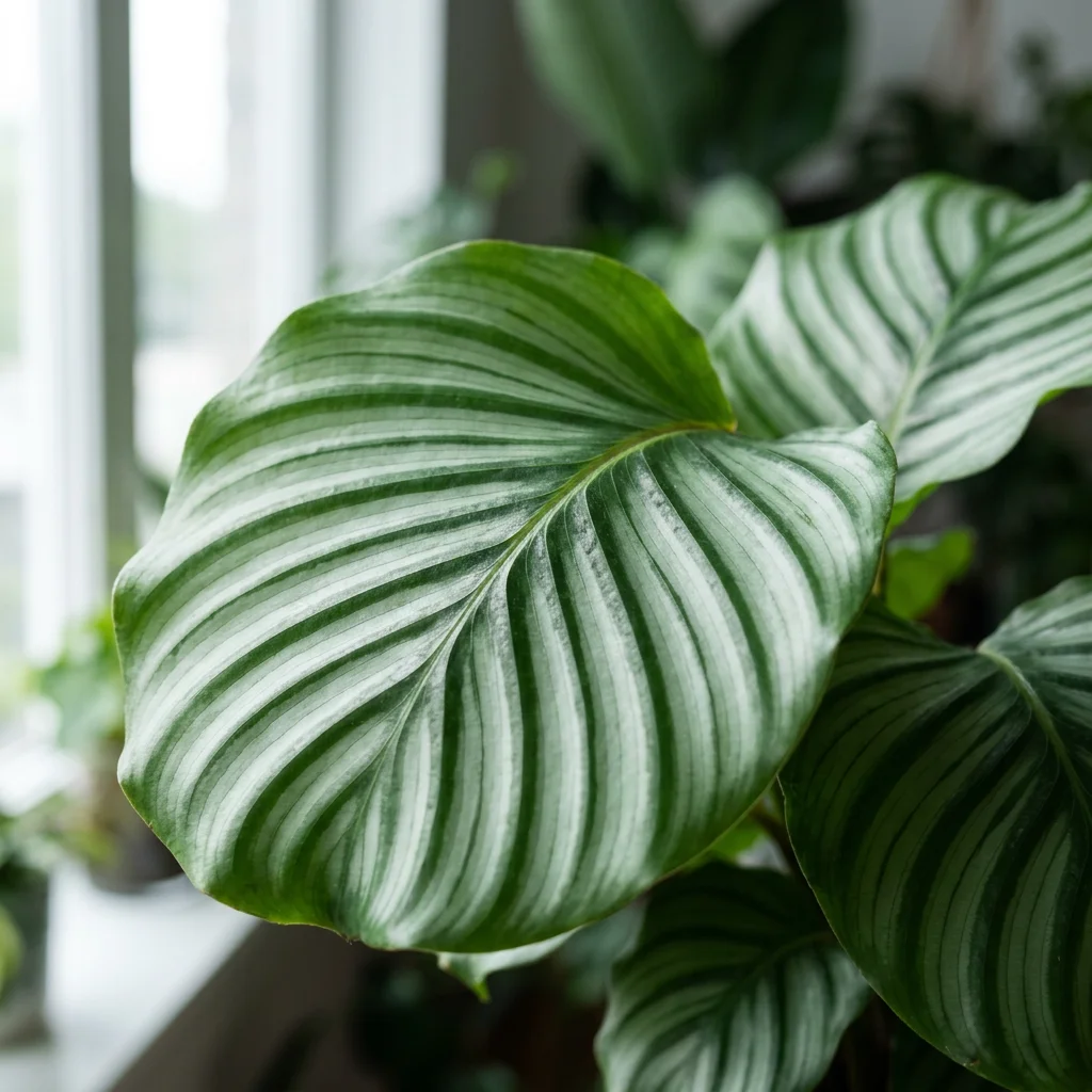 AI generated photo of calathea orbifolia leaves in macro detail