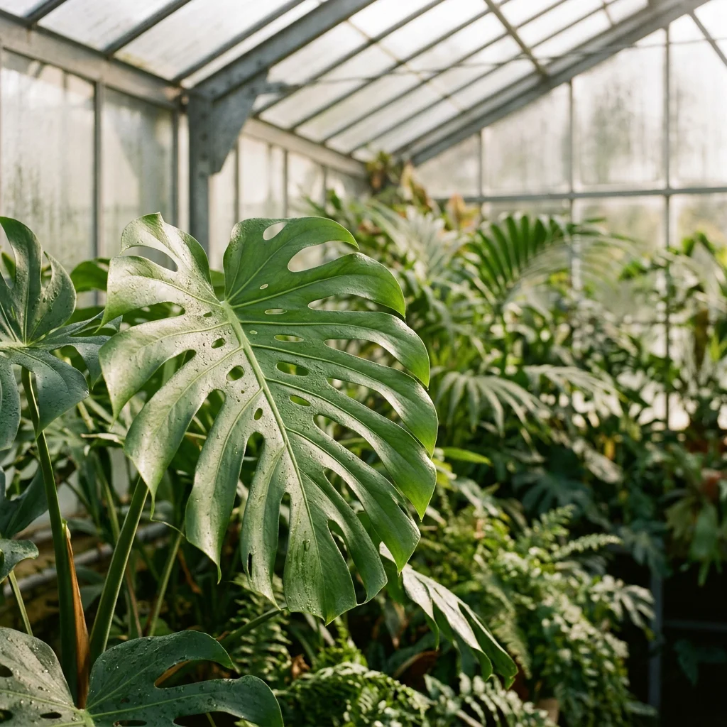 AI generated photo of a monstera deliciosa with cinematic sunlight
