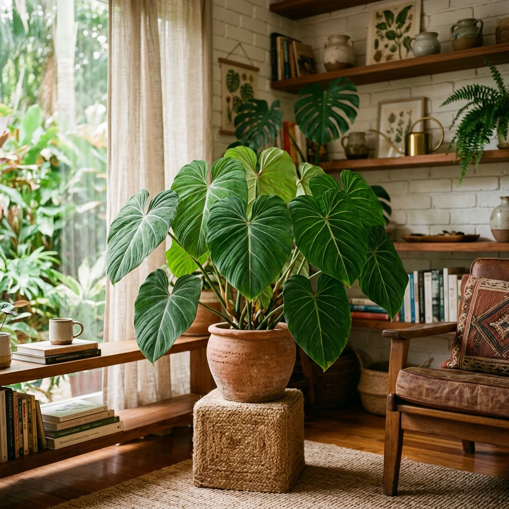 AI generated photo of a philodendron with warm diffused light