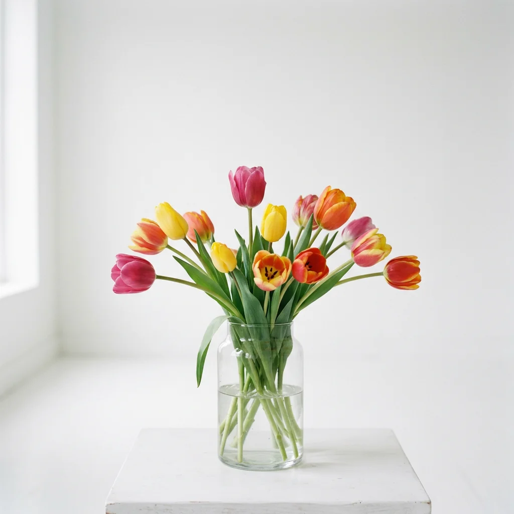 AI generated photo of tulips in minimal studio lighting
